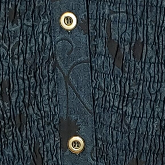 Vintage Boho Smocked Wrinkled Rich Denim Jacket Embroidered Gene Ewing BIS - Picture 7 of 8